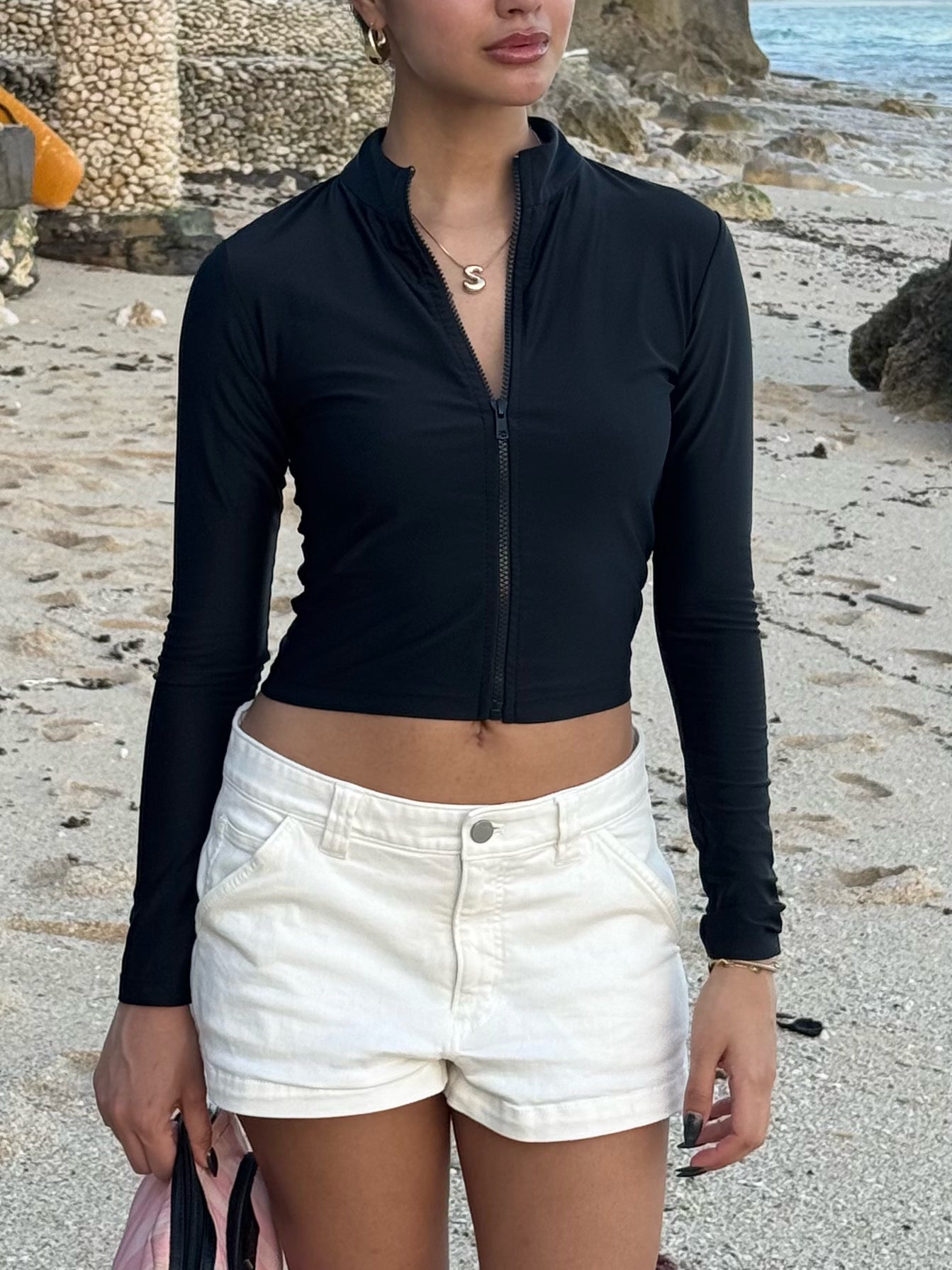 Stazie Zip Up Long Sleeve Black